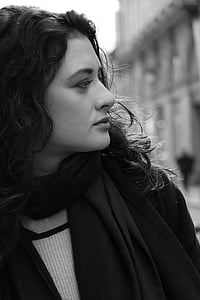 grayscale photo of woman looking towards right thumbnail