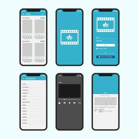 Online Movie Mobile App Gui Screens ai, svg, eps file