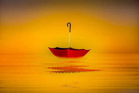 red umbrella floating on water painting thumbnail
