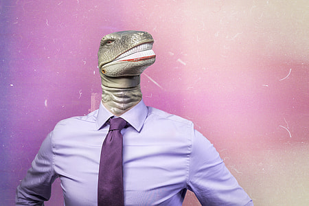 dinosaur toy wearing purple long-sleeve suit thumbnail