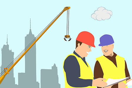 Illustration of two men working on a construction site. thumbnail