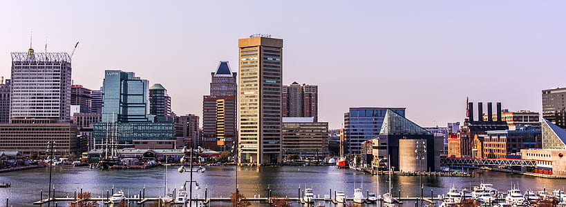 brown high-rise buildings near body of water under white sky thumbnail