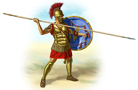 man with armor holding spear and shield illustration thumbnail