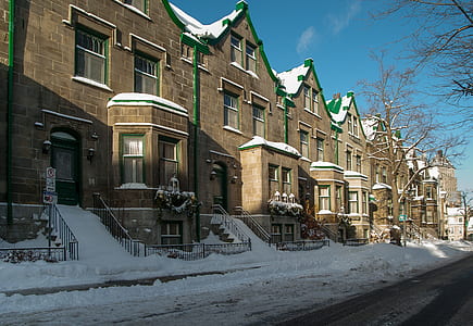 street sidewalk covered in snow during daytime thumbnail