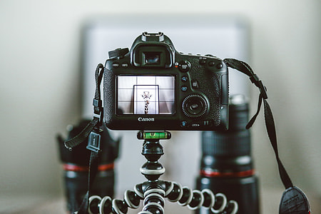 Canon DSLR camera on tripod thumbnail