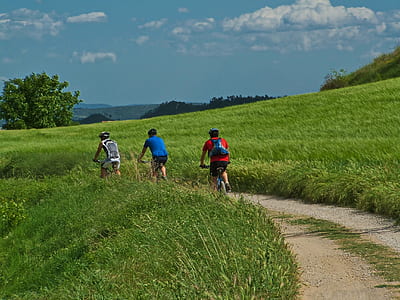 three person riding bicycle at daytime thumbnail