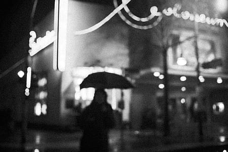 dark, night, black and white, lights thumbnail