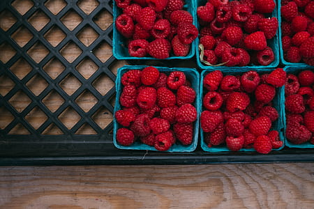 rashberries on blue basket thumbnail