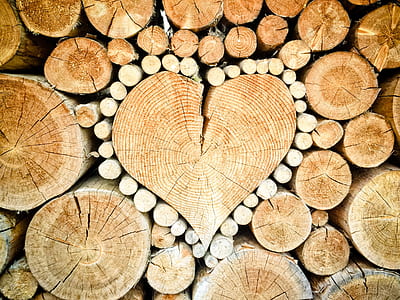 wood logs forming heart wallpape thumbnail