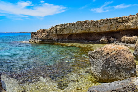 brown cliff beside blue sea thumbnail