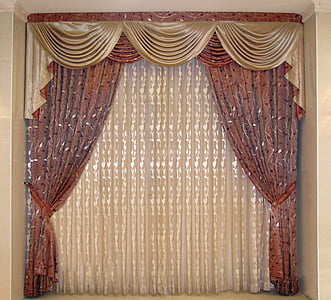 red and brown foliage window curtain inside room thumbnail