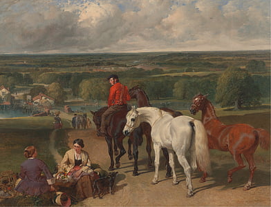 man riding horse on walkway painting thumbnail