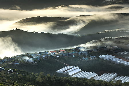 houses on mountain with fog thumbnail