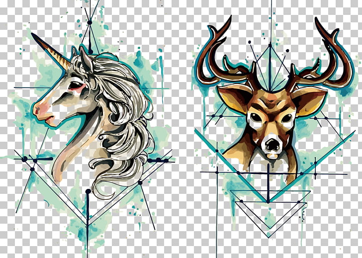 Deer Unicorn Watercolor Painting Unicorn And Deer White Unicorn