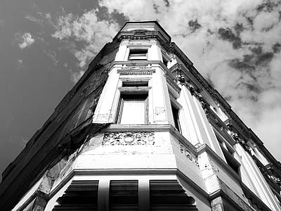 black-and-white, sky, clouds, buildings thumbnail