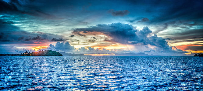 amazing blue ocean under clouds HDR photography thumbnail