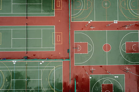 aerial photography of basketball and tennis courts thumbnail