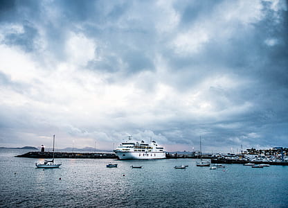 white cruise ship on dock thumbnail