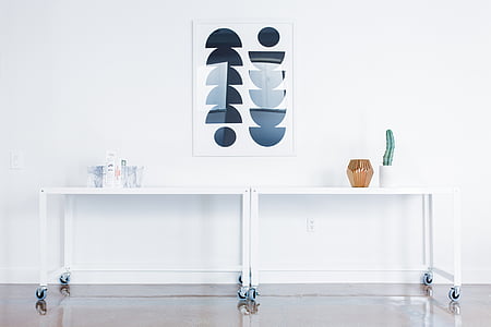 two white metal side tables thumbnail