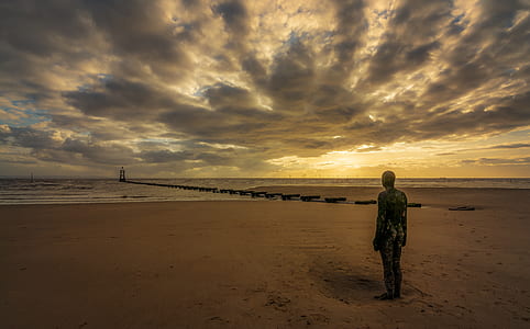 person's silhouette standing on beach shore thumbnail