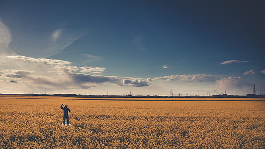 Man on Field Under Blue Cloudy Sky thumbnail