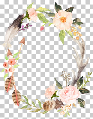 Wedding invitation Wreath Watercolor painting Poster Bridal shower, Hand-painted watercolor wreath, white petaled flower wreath illustration PNG clipart