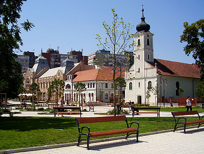 Main Square with buildings in Godollo, Hungary thumbnail