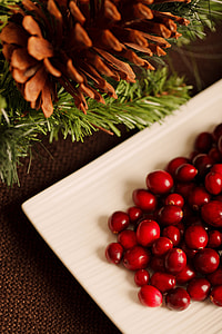 close-up photo of round red fruits on white ceramic plate thumbnail