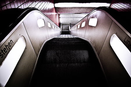 downstairs, escalator, underground, urban, transportation thumbnail
