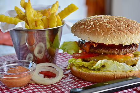 hamburger dish and potato fries thumbnail
