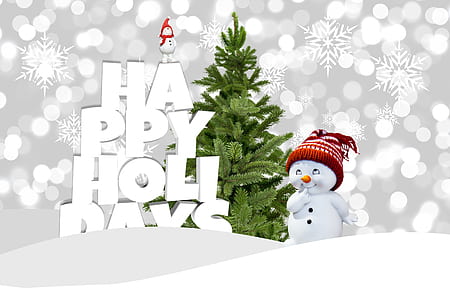 green Christmas tree beside white snowman illustration thumbnail