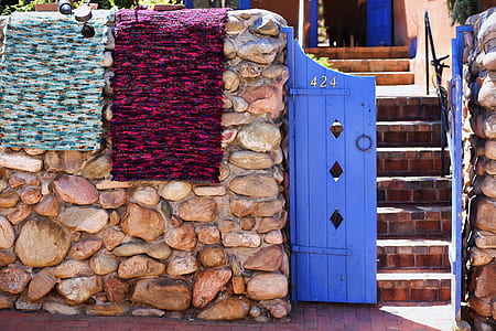 photo of opened blue wooden 424 gate thumbnail