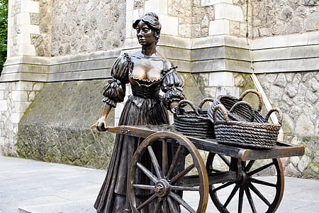 statue of woman pushing cart thumbnail