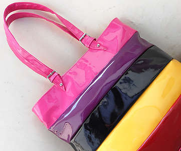 multicolored striped leather tote bag thumbnail