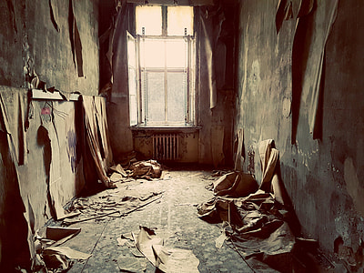 hallway with brown papers and trash on floor during daytime thumbnail