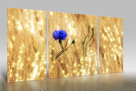blue cornflower 3-panel painting thumbnail