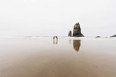 two person near rock formation on seashore thumbnail