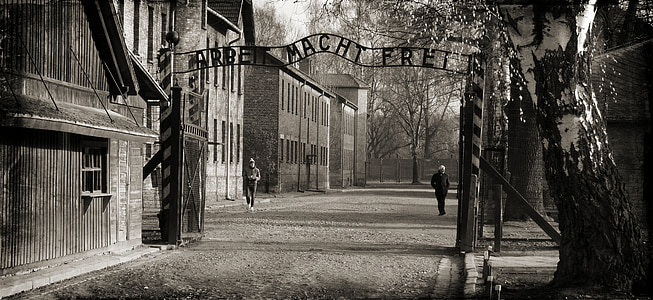 grayscale photography of Arbeit Macht Fret thumbnail