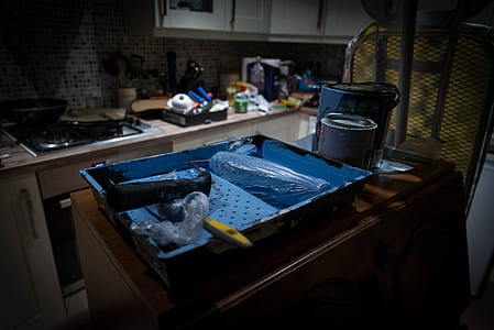 Black Rectangular Box Near Kitchen and White Wooden Cabinet thumbnail