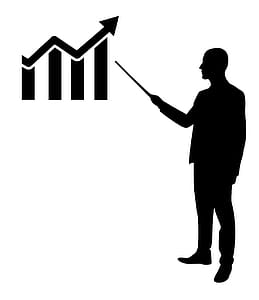 Illustration of man pointing at growing bar chart. thumbnail