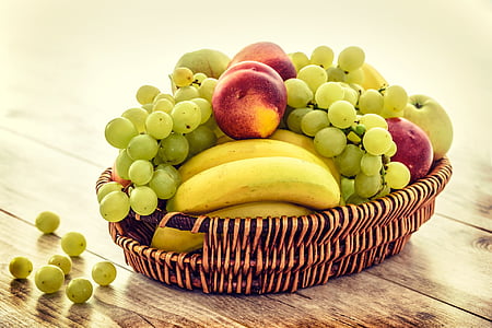 bananas, grapes and apples on basket thumbnail