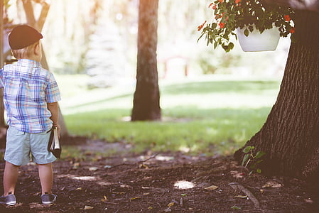 toddler standing next to tree thumbnail