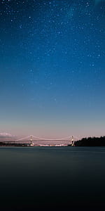 cable bridge near sea under starry night thumbnail