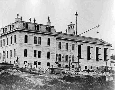B.C. Penitentiary being constructed circa 1877 in New Westminster in British Columbia, Canada thumbnail