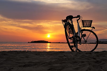 white bike on sandy beach thumbnail