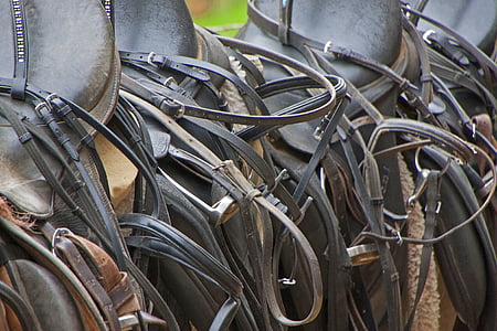 close-up photography of black leather horse saddles thumbnail