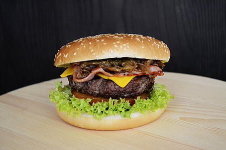 burger with bacon, cheese, and lettuce thumbnail