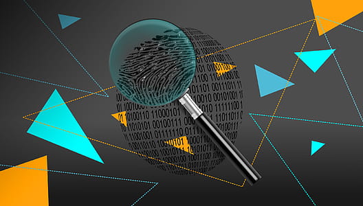 Magnifying Glass Over Binary ID Fingerprint - Dark Background thumbnail