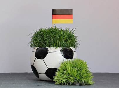 white and black soccer ball-themed pot with green grass and Germany flag decor thumbnail