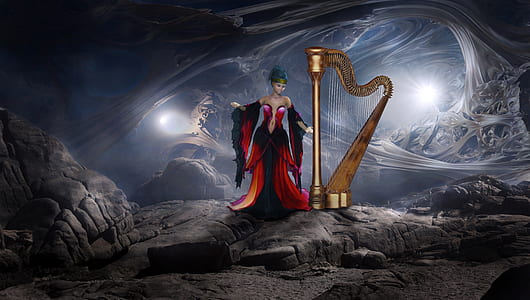 woman playing harp instrument animation thumbnail